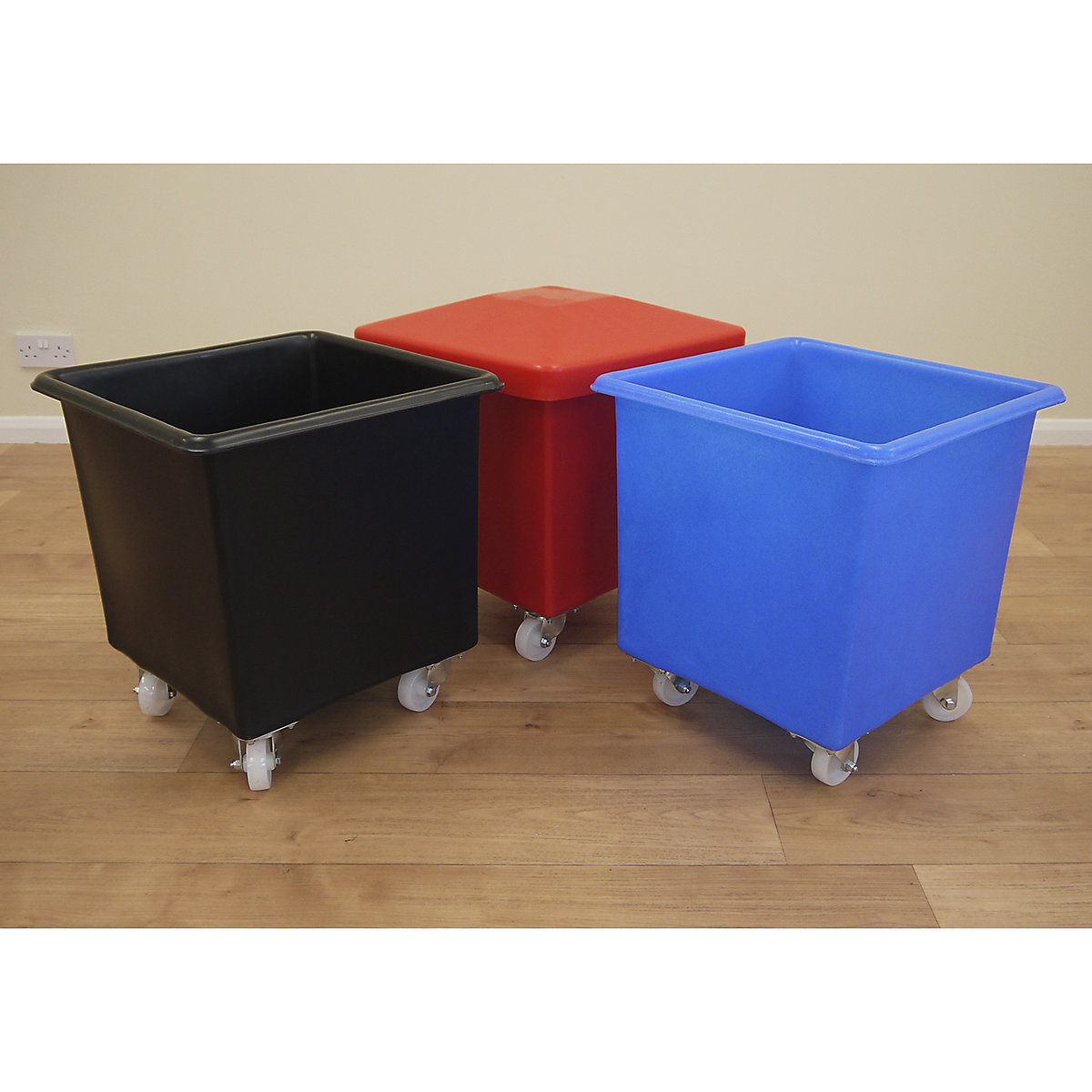 Premium Tapered Container Trucks 72 Litre Capacity, Premium Tapered Container Trucks 72 Litre Capacity, Premium Tapered Mobile Truck 72 Litre | 510h x 460w x 460d mm | Blue | Braked Castors-0