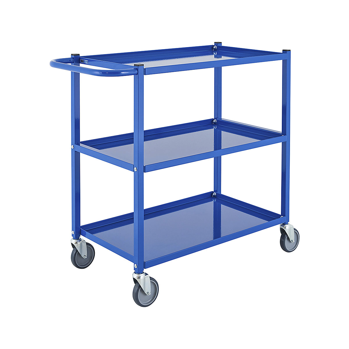 BiGDUG Essentials Steel Tray Trolley, BiGDUG Essentials Steel Tray Trolley, BiGDUG Essentials Steel Tray Trolley | 830h x 715w x 430d mm | Blue | 3 Shelves | 150kg UDL-4