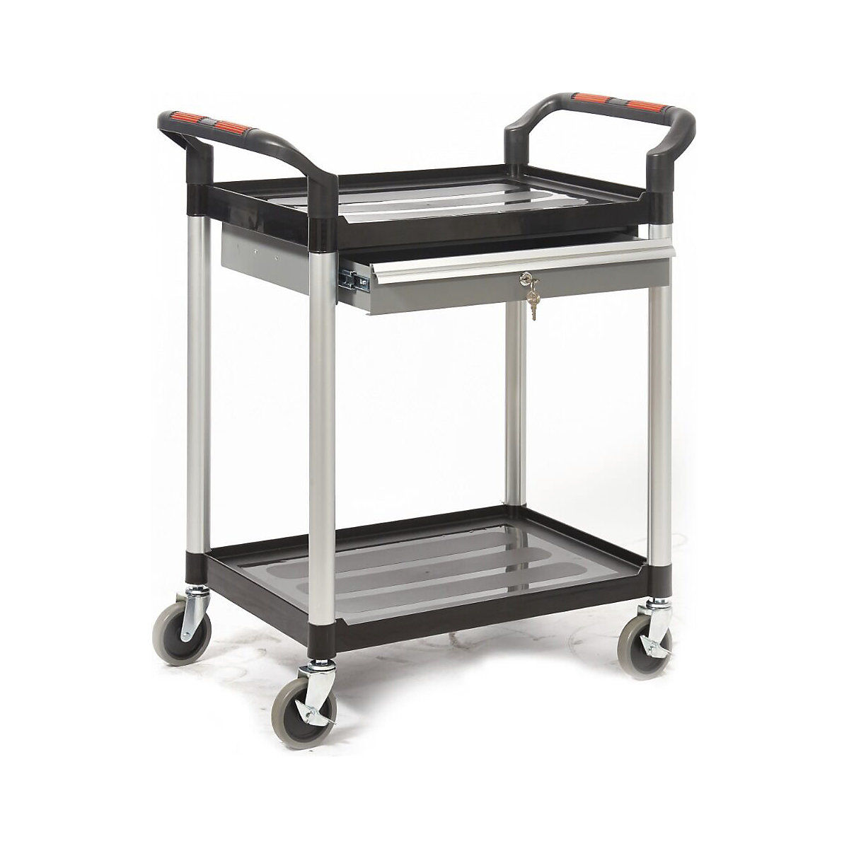 Proplaz Plastic Shelf Trolleys, Proplaz Plastic Shelf Trolleys, Proplaz Plastic Shelf Trolley | 940h x 460w x 750d mm | 2 Shelves & Lockable Drawer | 150kg Capacity-5