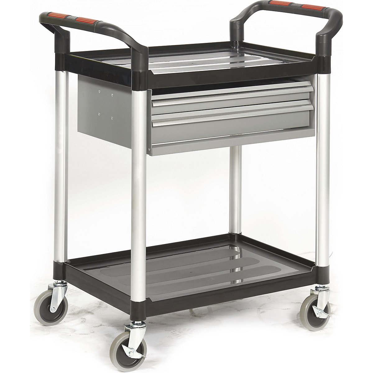 Proplaz Plastic Shelf Trolleys, Proplaz Plastic Shelf Trolleys, Proplaz Plastic Shelf Trolley | 940h x 460w x 750d mm | 2 Shelves & 2 Steel Drawers | 150kg Capacity-4
