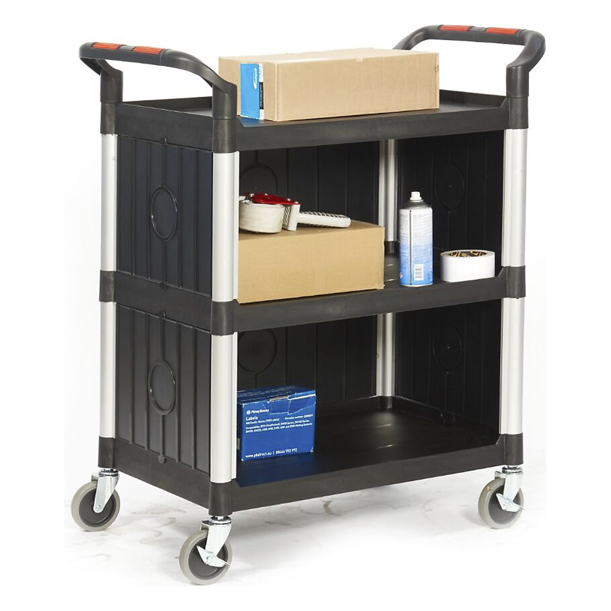 Proplaz Plastic Shelf Trolleys, Proplaz Plastic Shelf Trolleys, Proplaz Plastic Shelf Trolley | 1010h x 515w x 990d mm | 3 Enclosed Shelves - Large | 150kg Capacity-2