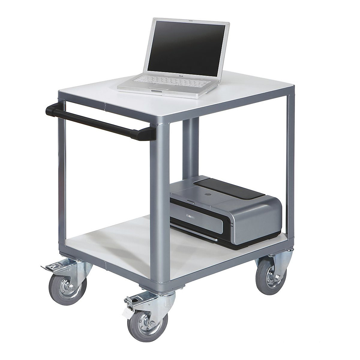 PremKraft Compact Table Trolleys, PremKraft Compact Table Trolleys, PremKraft Compact Table Trolley 865h x 550w x 750d mm with 2x White Shelves 400kg SWL Capacity-0
