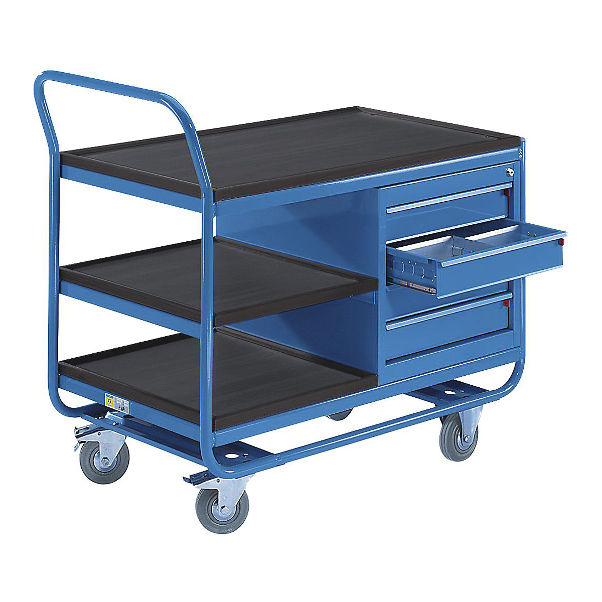 PremKraft Industrial Table Trolleys with Shelves and Drawers, PremKraft Industrial Table Trolleys with Shelves and Drawers, PremKraft Industrial Table Trolley 1115h x 570w x 1000d mm With 3x Shelves 1 Cupboard 150kg SWL Capacity-0