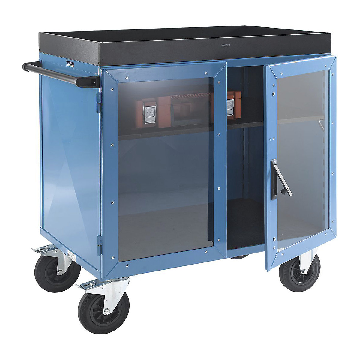 PremKraft Lockable Cupboard Trolleys, PremKraft Lockable Cupboard Trolleys, PremKraft Lockable Cupboard Trolley External: 1170h x 1150w x 750d mm Internal: 770h x 1015w x 680d mm 500kg Capacity - Steel Sheet With Clear Doors-0
