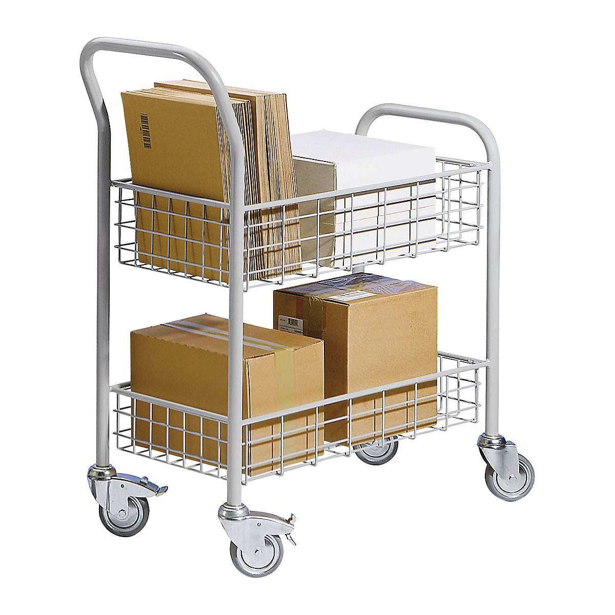 PremKraft Wire Mesh Office Trolleys, PremKraft Wire Mesh Office Trolleys, PremKraft Wire Mesh Office Trolley 1010h x 380w x 890d mm With 2 Shelves 200kg SWL Capacity-0