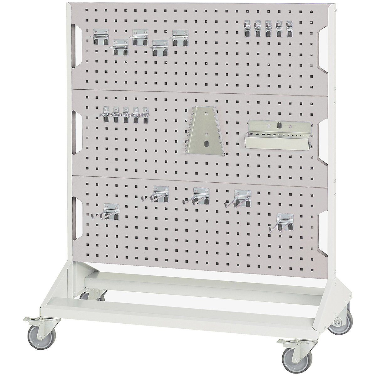Bott Perfo Panel Racks, Bott Perfo Panel Racks, Bott Perfo Panel Racks | 1250h x 1000w x 550d mm | Double Sided | Mobile | 40 Piece Hook Kit | Light Grey-0