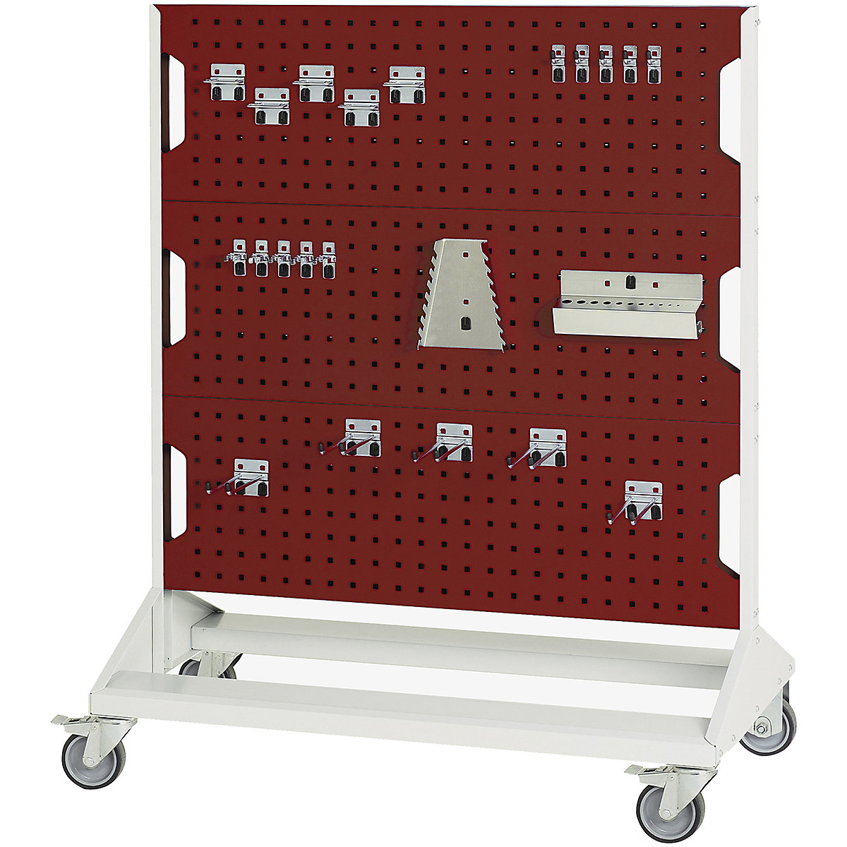 Bott Perfo Panel Racks, Bott Perfo Panel Racks, Bott Perfo Panel Racks | 1250h x 1000w x 550d mm | Double Sided | Mobile | 40 Piece Hook Kit | Red-0