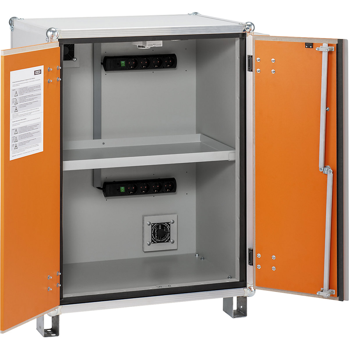 PREMIUM PLUS safety battery charging cabinet – CEMO, DxH 660 x 1110 mm, 400 V, orange/grey-1