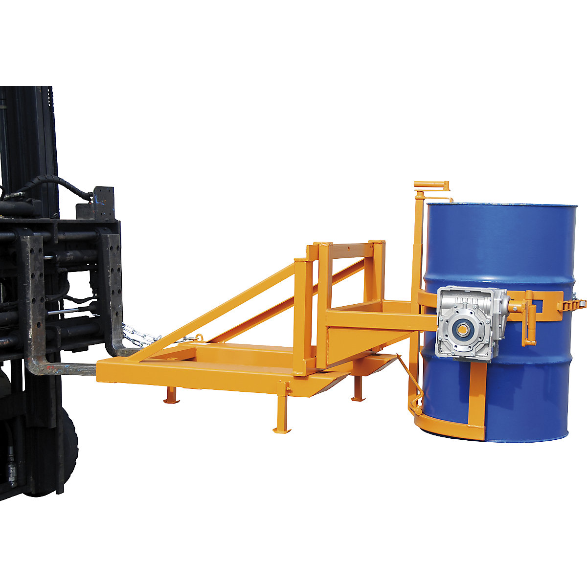 Drum tilting unit – eurokraft pro, with rotary mechanism and hand crank, yellow orange-0