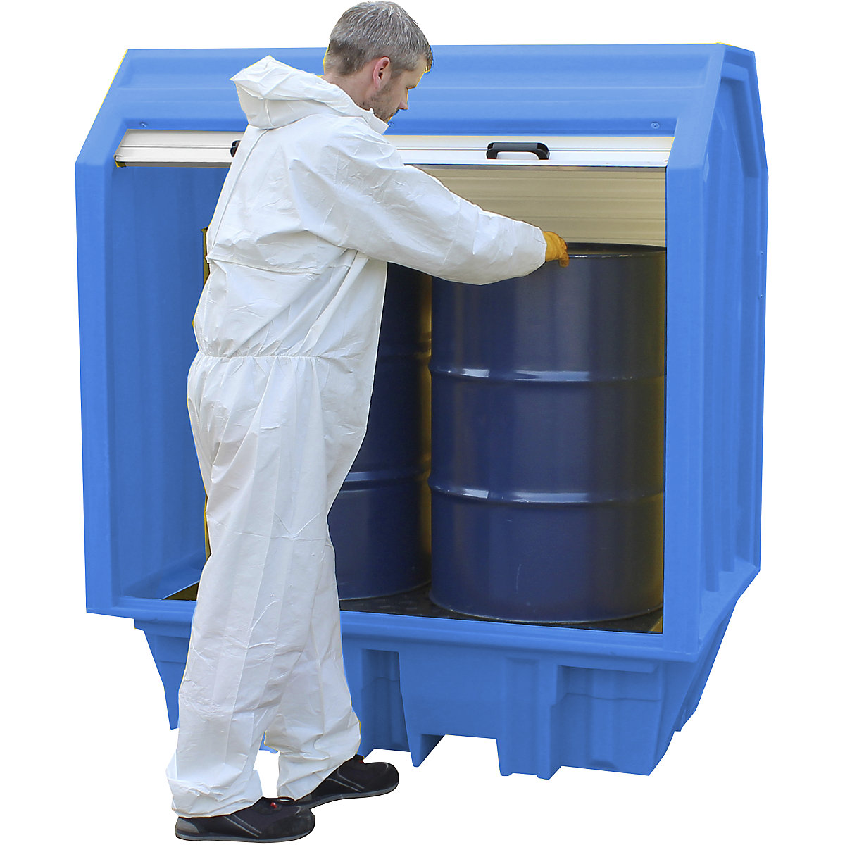 PE hazardous goods storage unit with roller shutter – eurokraft basic (Product illustration 9)-8