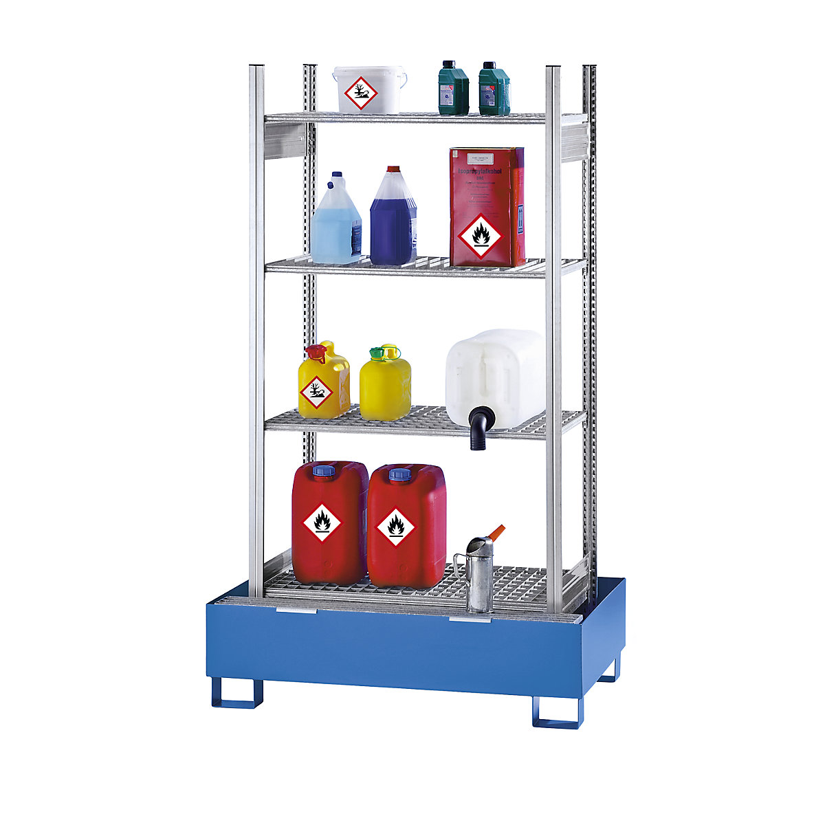 Hazardous goods shelving for small containers, for water hazardous and flammable media – LaCont