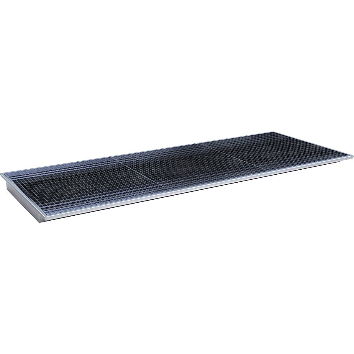 Hook-in sump tray – eurokraft pro, with PE insert and grate, LxWxH 3265 x 1265 x 115 mm, hot dip galvanised-0
