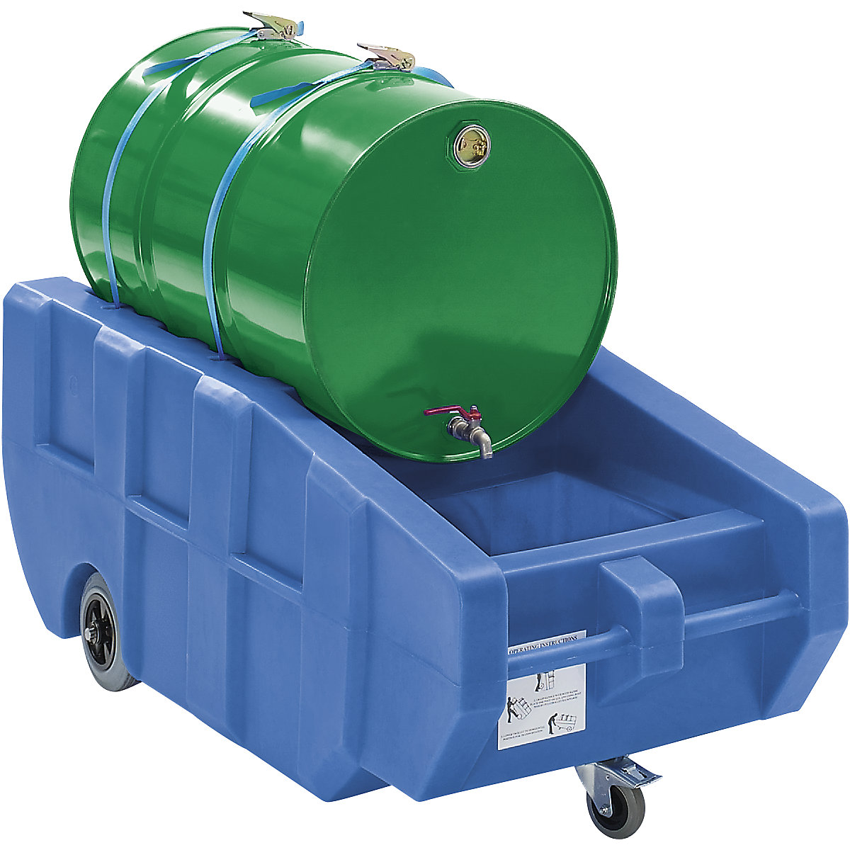 PE drum transport and filling trolley, collection capacity 230 l, LxWxH 1600 x 740 x 640 mm-0