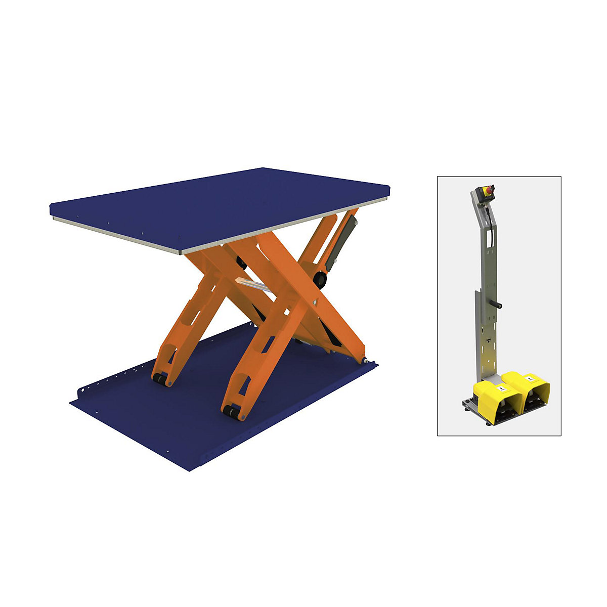 Edmolift Flachform-Hubtisch, G-Form, Plattformbreite 1000 mm, Fußbedienung