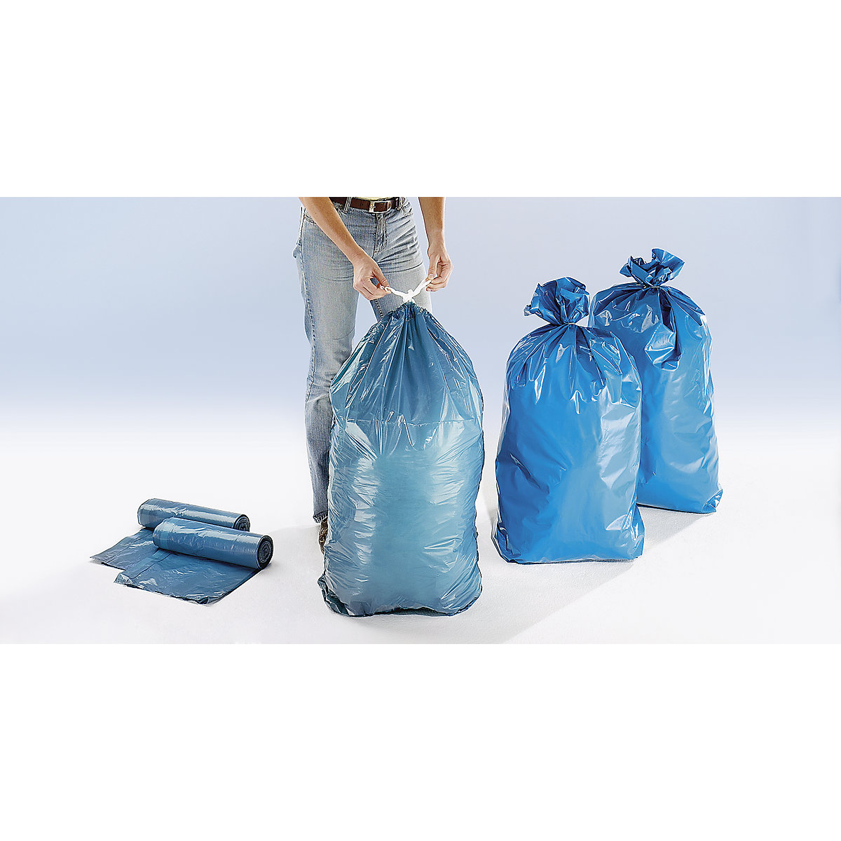 Húzózsinóros hulladékgyűjtő zsákok, LDPE, 120 l (Termék képe 2)-1