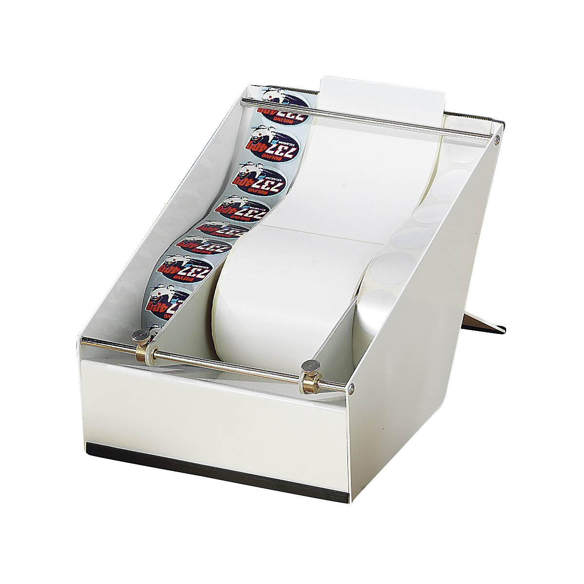 Dispenser per etichette adesive, per avvolgimento interno ed esterno, Ø rotolo max. 240 mm, lungh. x largh. x alt. 290 x 150 x 180 mm-1
