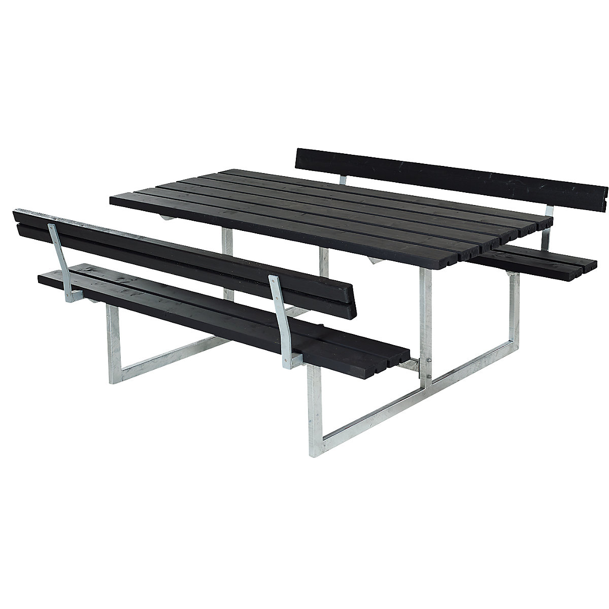 Set di tavolo e panche, per 6 persone, con schienale, nero-0