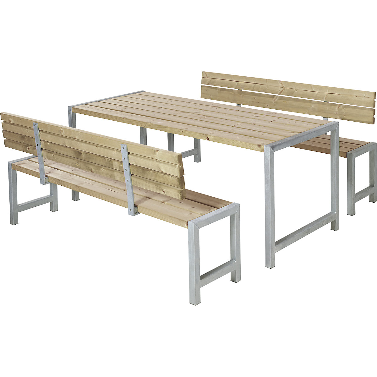 Set di tavolo e panche, legno di conifera certificato, marrone, con schienale-0