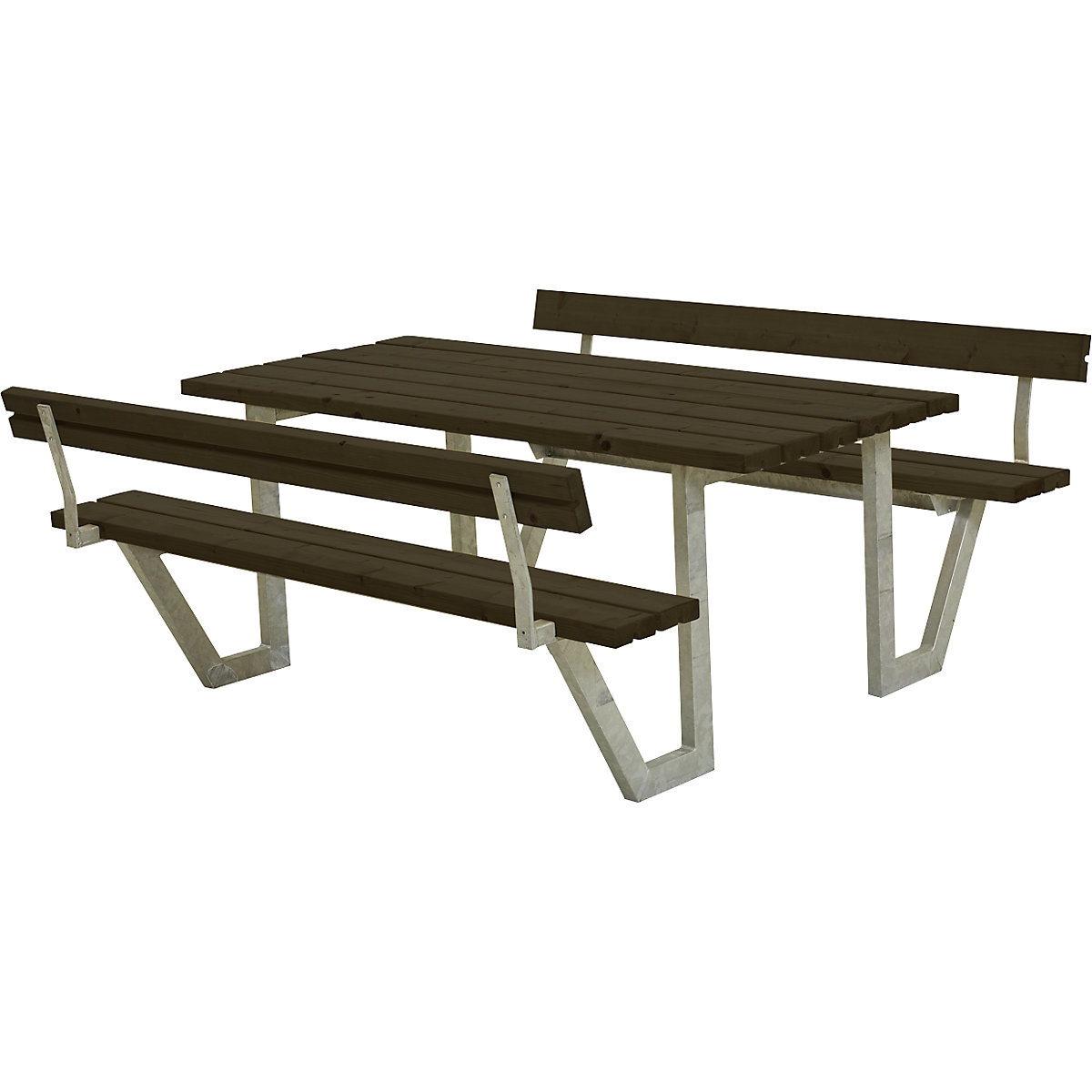 Set di tavolo e panche per 6 persone, legno di conifera certificato, nero, con schienale-0
