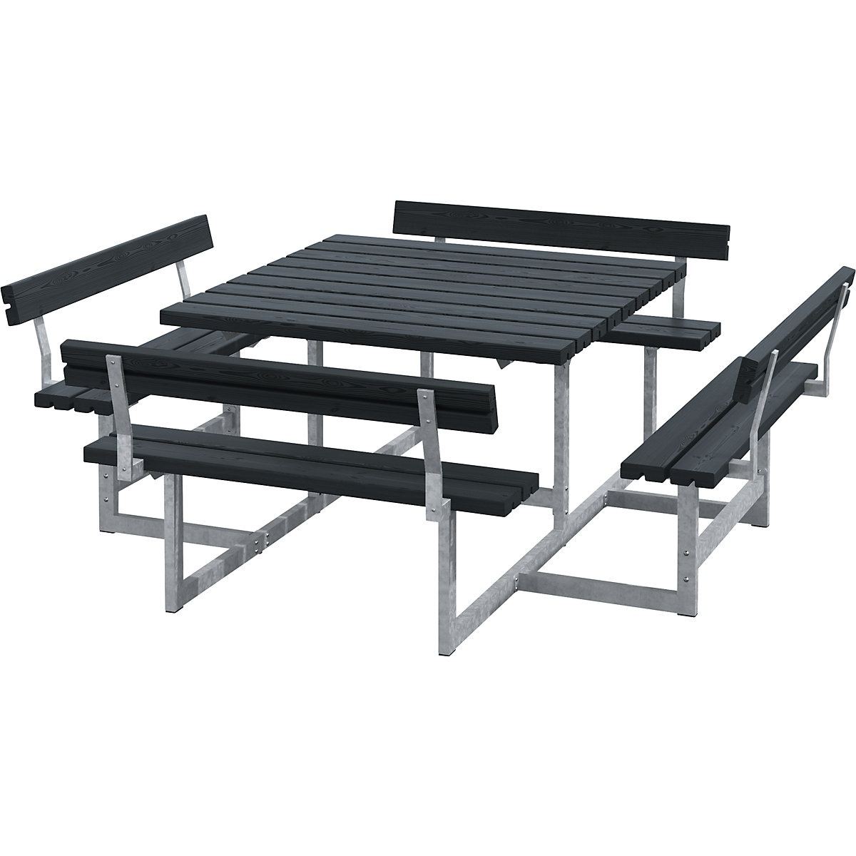 Set di tavolo e panche per 8 persone, lungh. x prof. 2240 x 2240 mm, con 4 schienali, nero-0