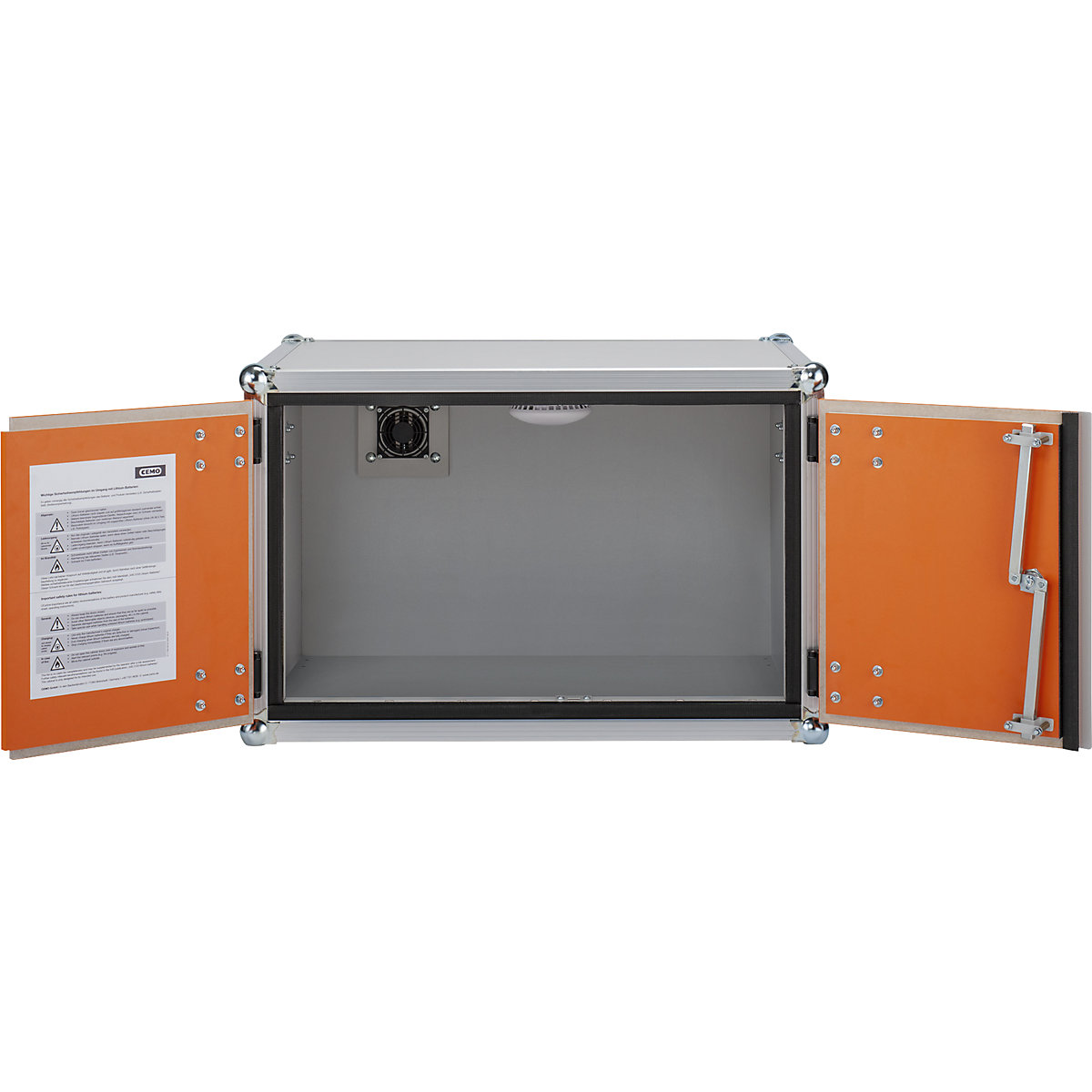 Armadio di sicurezza per lo stoccaggio di batterie – CEMO, largh. x prof. 800 x 660 mm, senza piedini-0