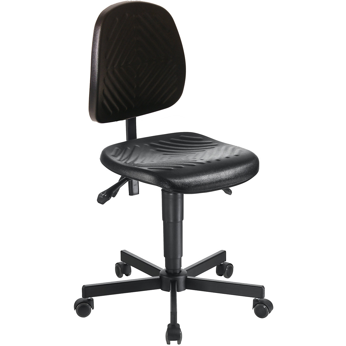 Industrial swivel chair, polyurethane upholstery, gas lift height adjustment – meychair
