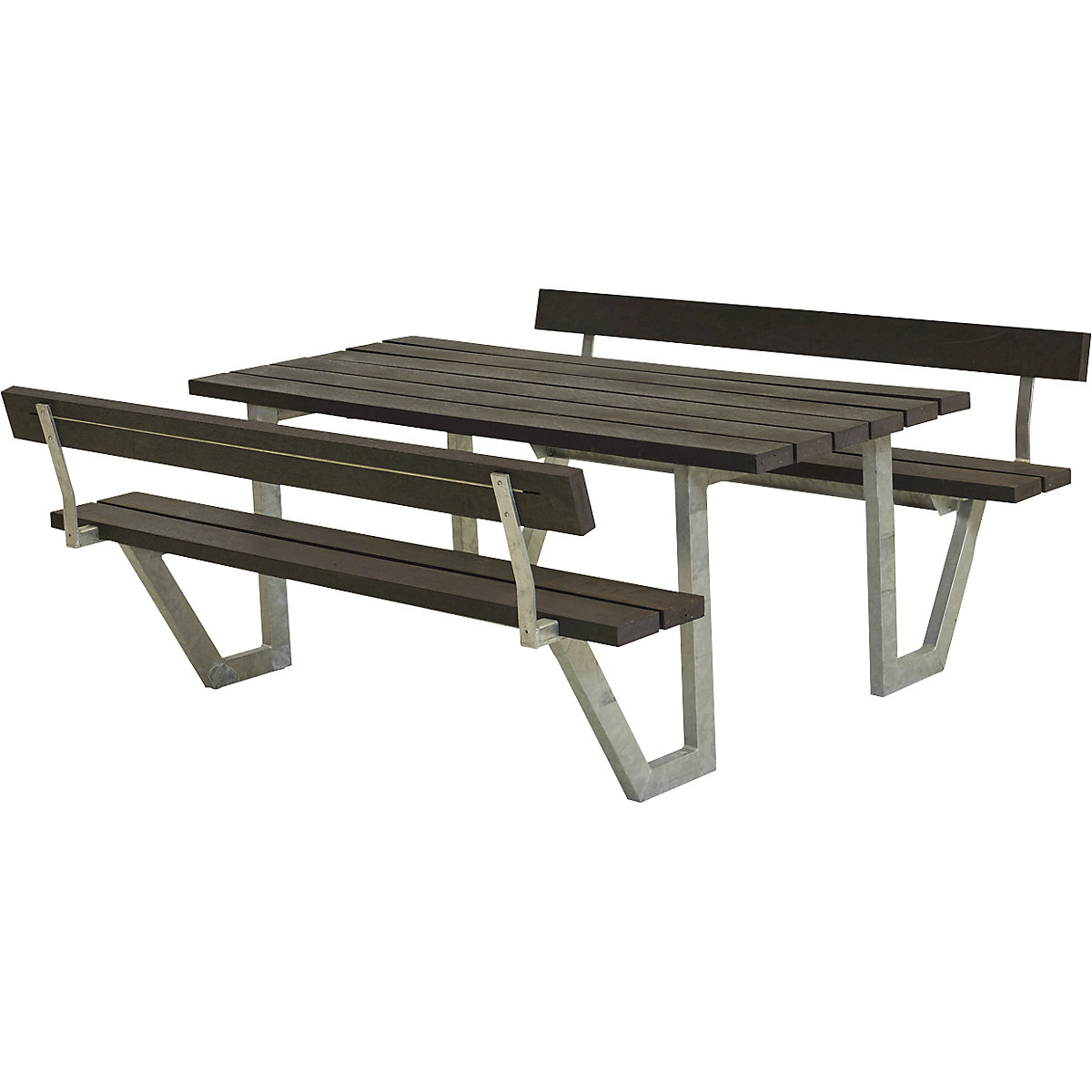 Conjunto de bancos e mesa para 6 pessoas, plástico reciclado, preto, com encosto-0