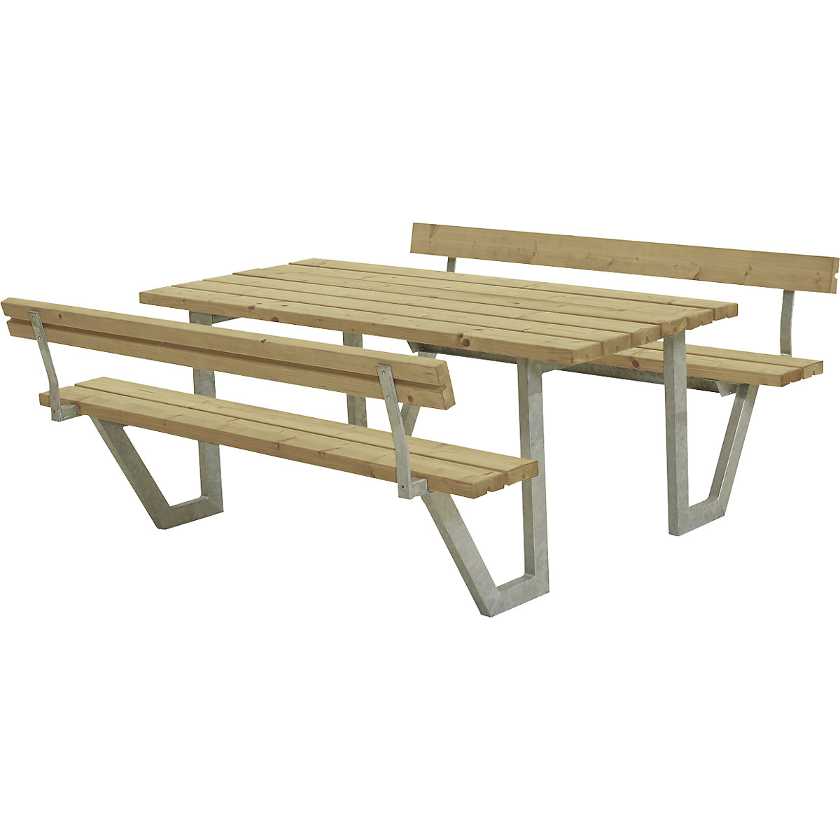 Conjunto de bancos e mesa para 6 pessoas, madeira de coníferas certificada, castanho, com encosto-0