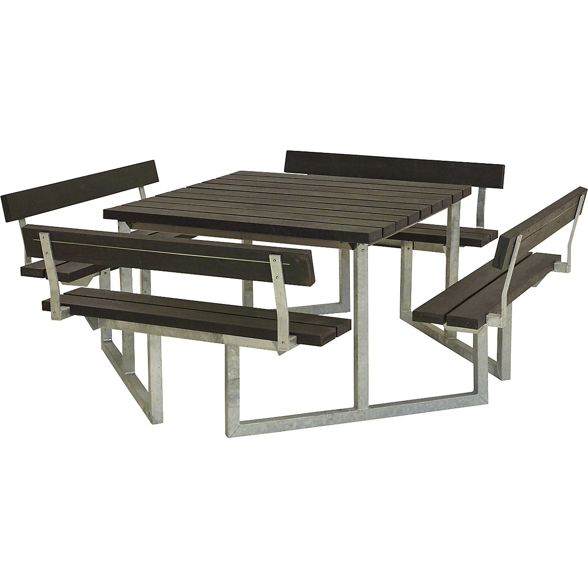 Conjunto de bancos e mesa para 8 pessoas, plástico reciclado, preto, com encosto-0