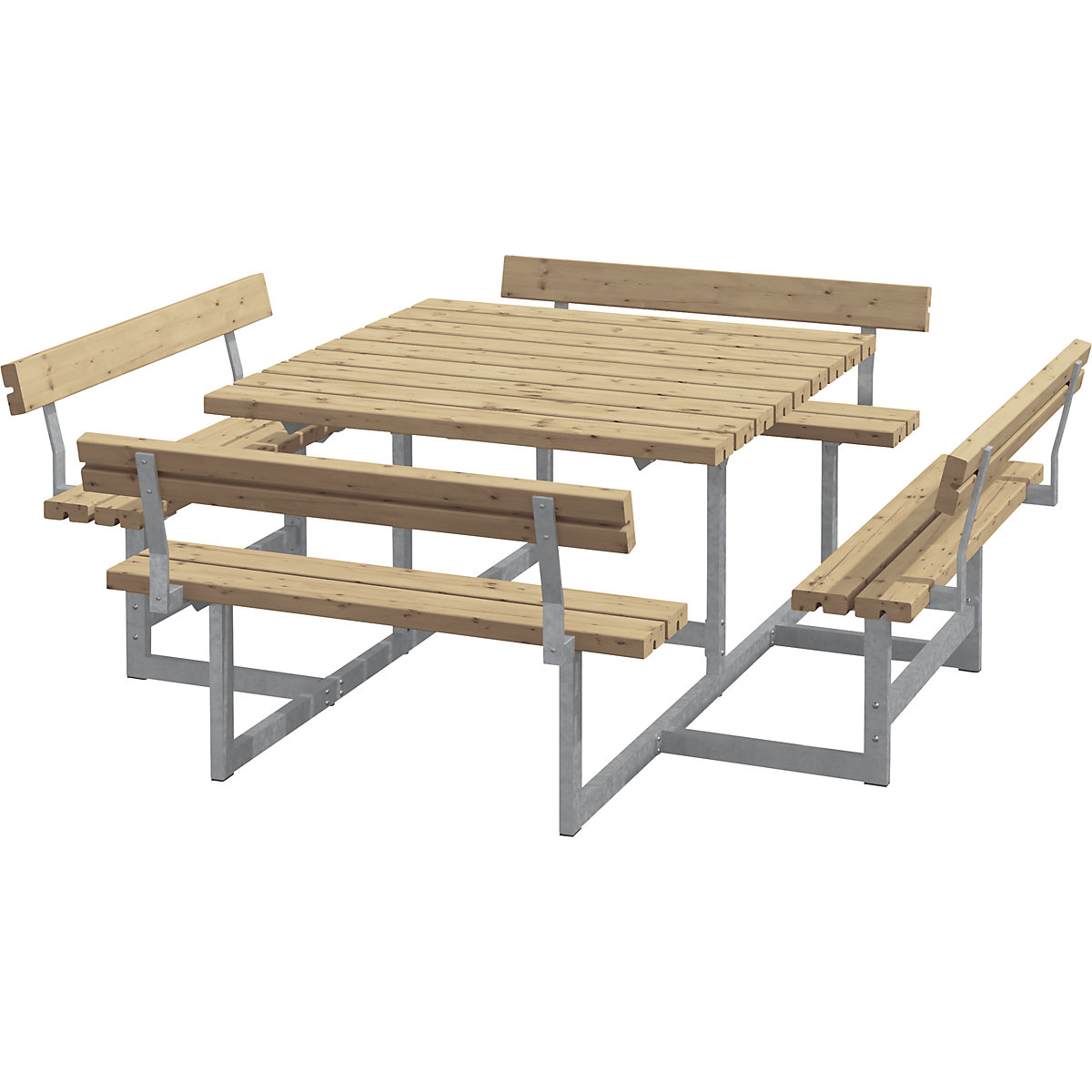 Conjunto de bancos e mesa para 8 pessoas, CxP 2240 x 2240 mm, com 4 encostos, ThermoWood, castanho-0