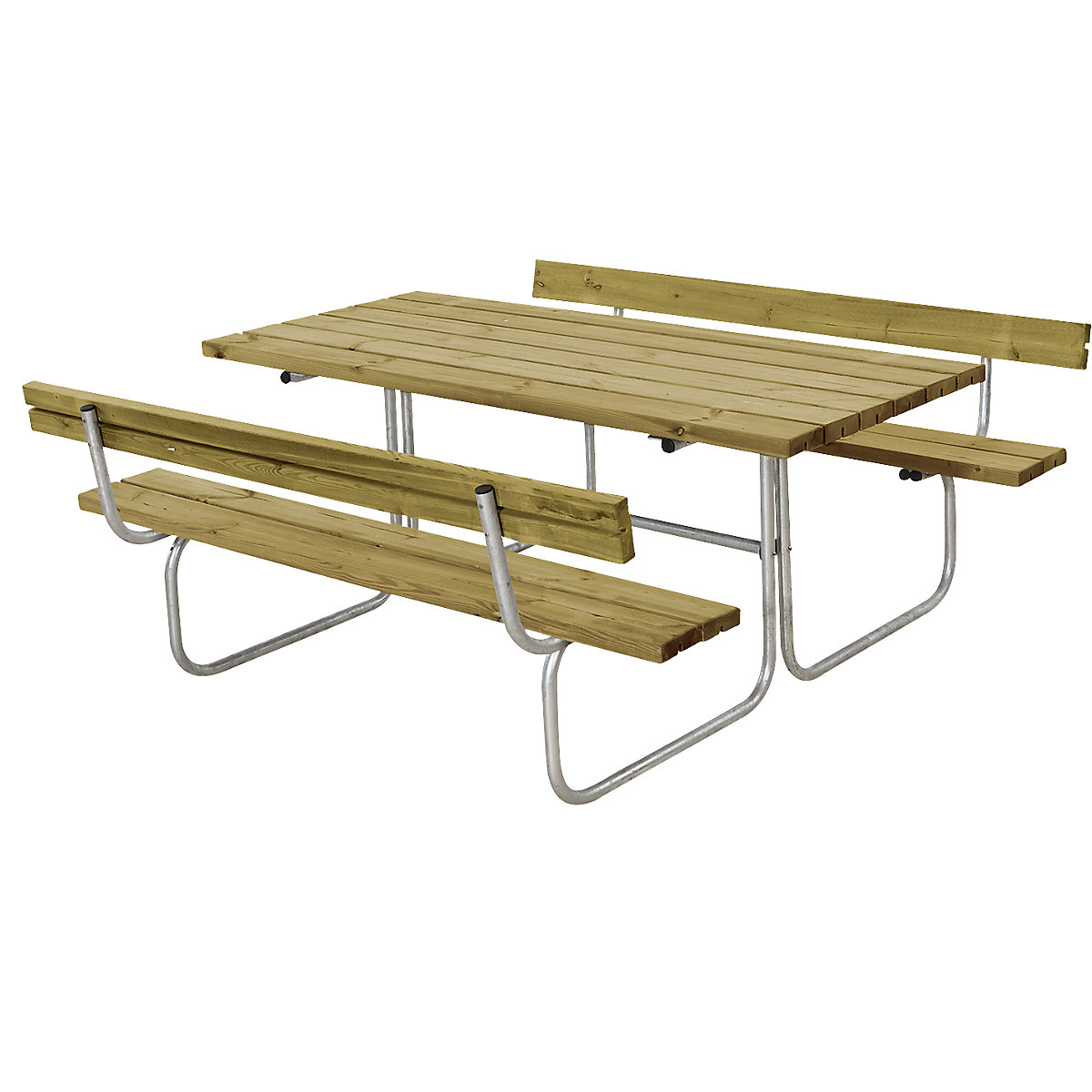 Conjunto de bancos e mesa, comprimento 1770 mm, com encosto, natural-0