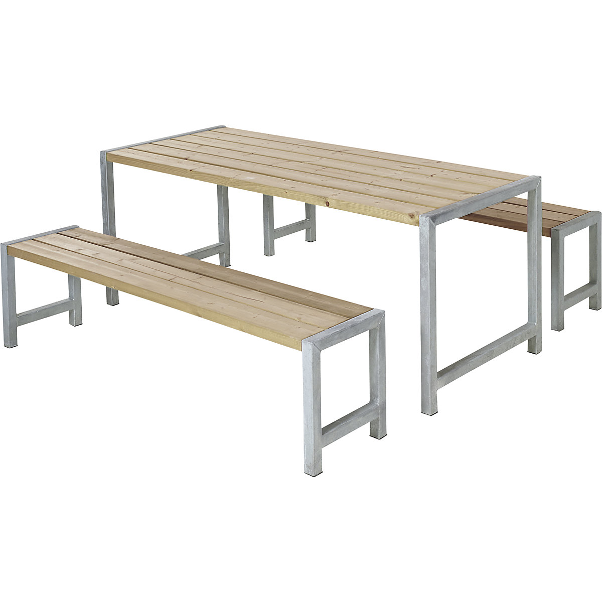 Conjunto de mesa e bancos, madeira de coníferas certificada, castanho-0