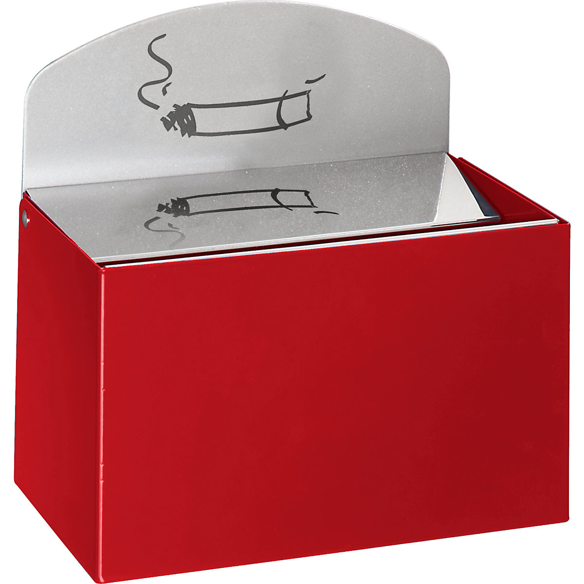 Cinzeiro de parede com placa de aviso – VAR, AxLxP 87 x 140 x 98 mm, chapa de aço, vermelho fogo-0