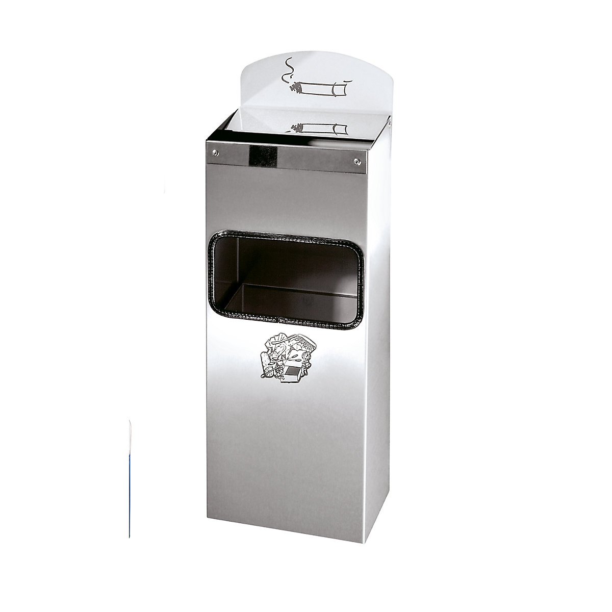 Cinzeiro de parede combinado com inserção para resíduos – VAR, AxLxP 505 x 200 x 125 mm, aço inoxidável-0