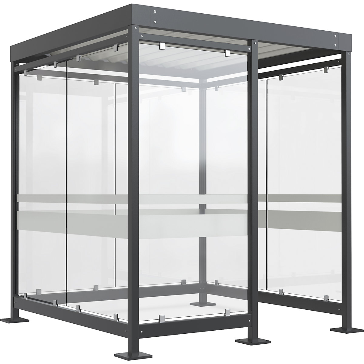Abri avec toit en acier – WSM, 7 éléments vitrés, ouvert à droite, kit, anthracite RAL 7016-0