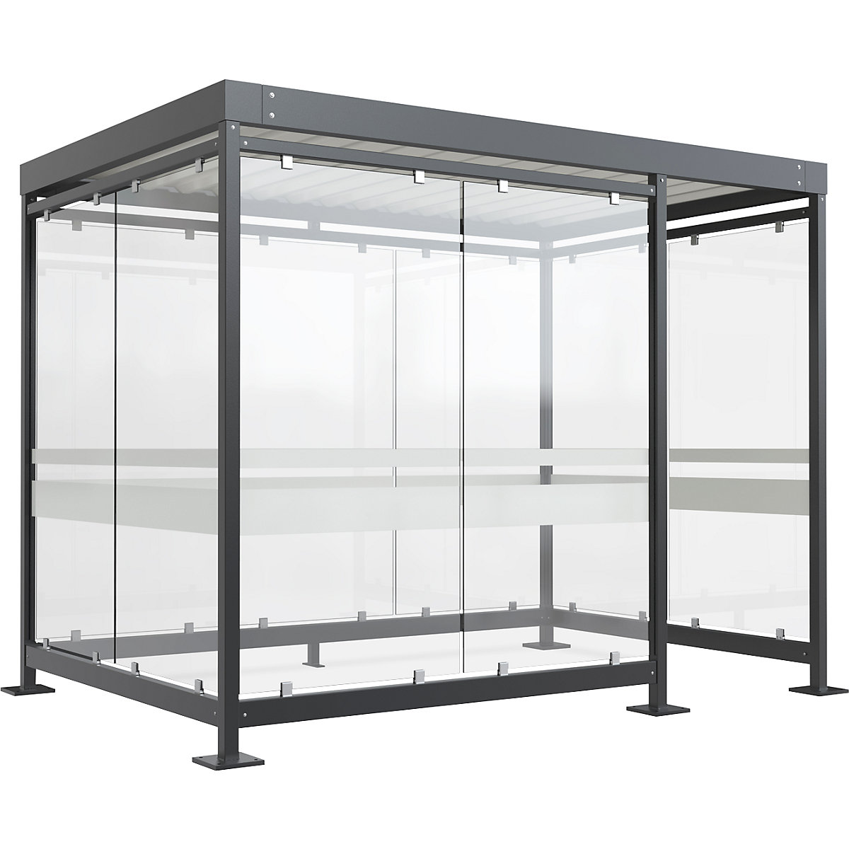 Abri avec toit en acier – WSM, 9 éléments vitrés, ouvert à droite, kit, anthracite RAL 7016-0