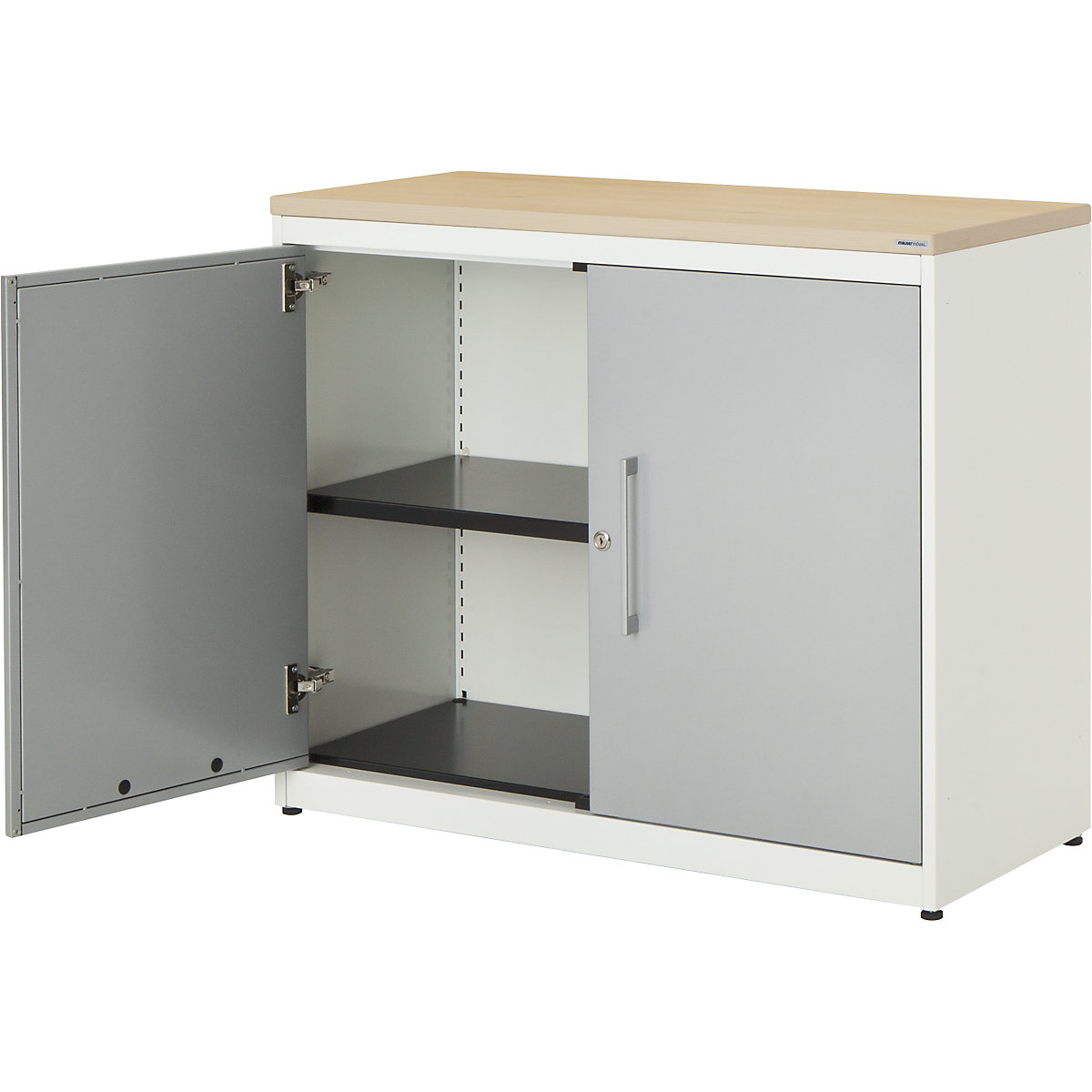 Szárnyasajtós szekrény – mauser, ma x szé 830 x 1000 mm, műanyag lap, 1 polc, tiszta fehér / fehéralumínium / juhar-0