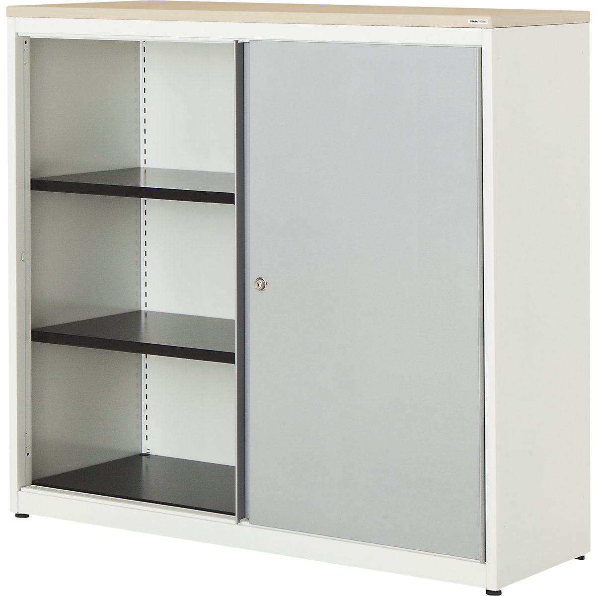 Skříň s posuvnými dveřmi – mauser, v x š x h 1180 x 1200 x 432 mm, plastová deska, 2 police, čistá bílá / bílý hliník / javor-0