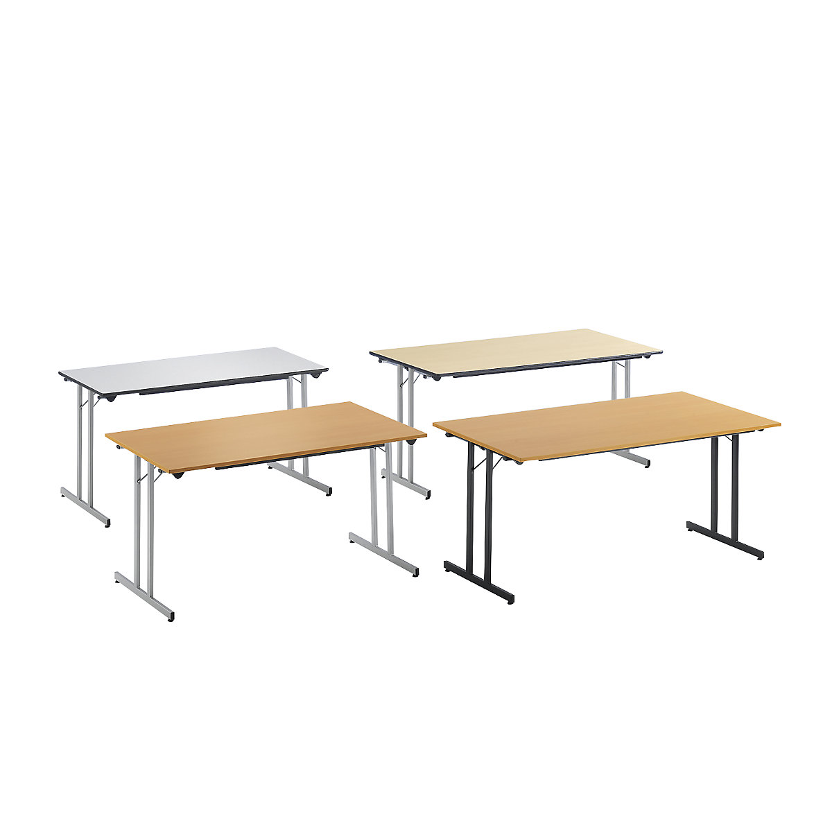 Sklápací stôl STANDARD, štvorhranný podstavec so skrutkami na vyrovnanie výšky podlahy, 1200 x 600 mm, podstavec strieborná, doska vzor javor-1