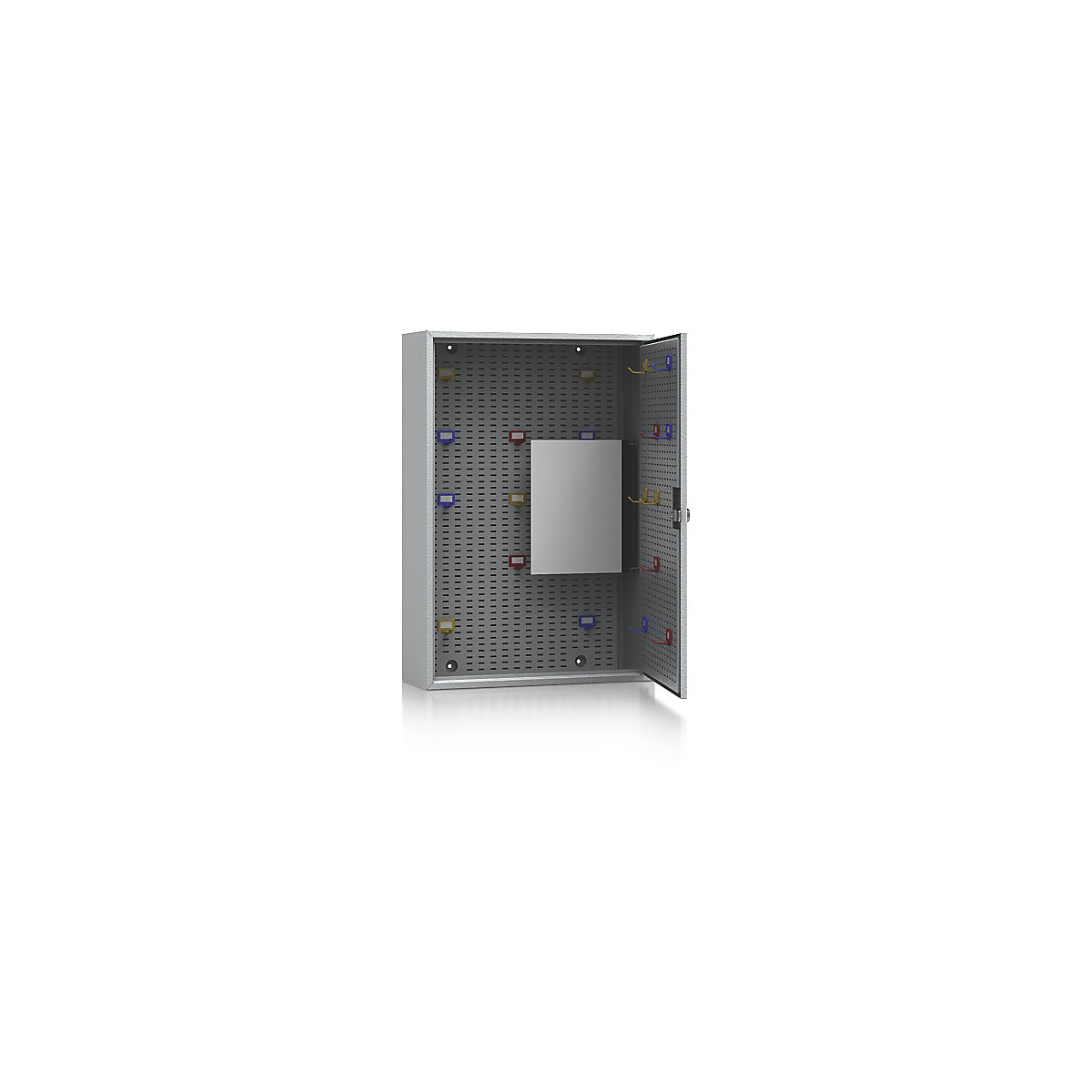 Skriňa na kľúče – eurokraft basic, svetlošedá RAL 7035, v x š x h 550 x 380 x 130 mm, pre 90 háčikov-0