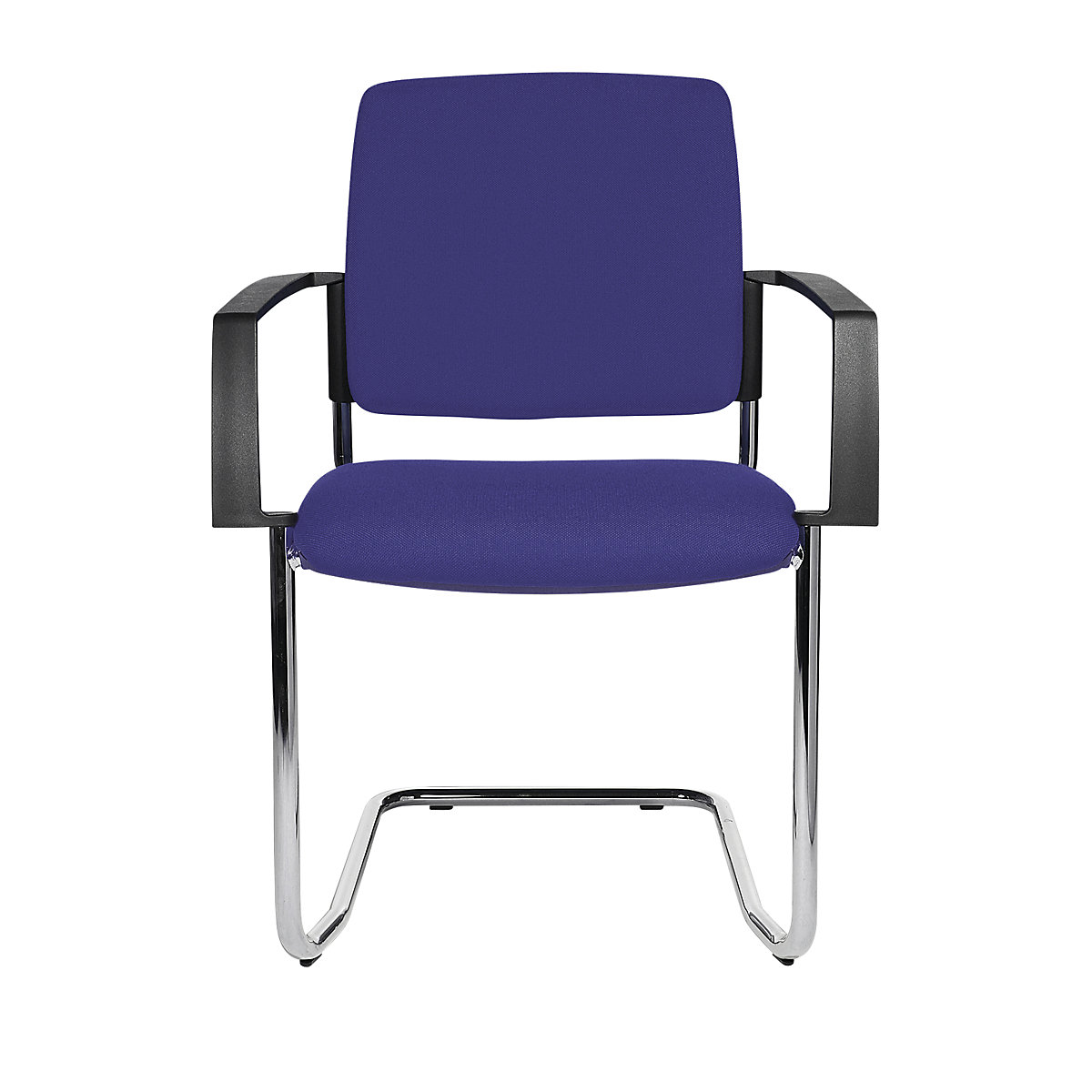 Čalúnená stohovacia stolička – Topstar, kreslo na pružnom podloží, OJ 2 ks, podstavec pochrómovaný, čalúnenie modrá-1
