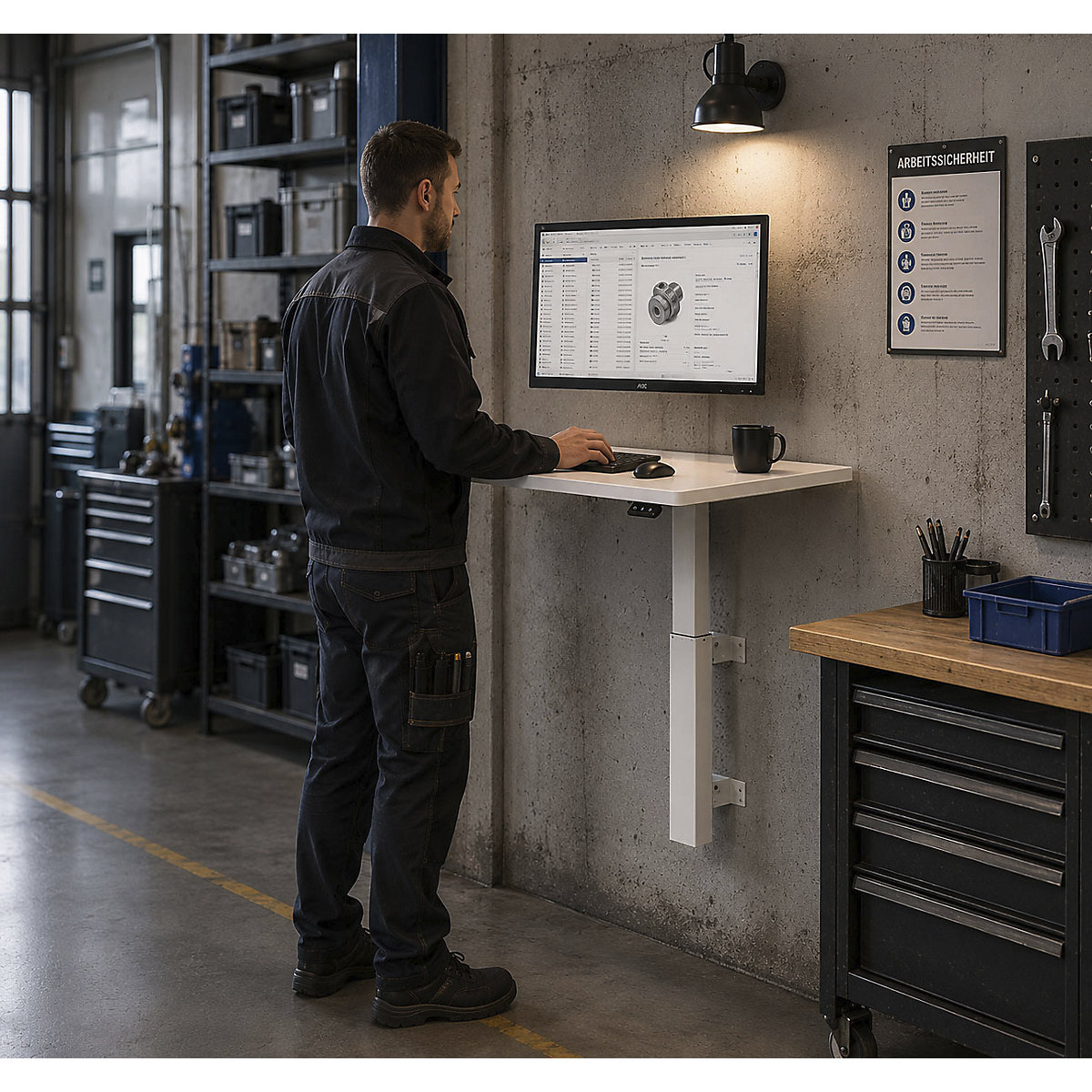 1-koloms bureau Atlanta, wandmontage (Productafbeelding 3)-2
