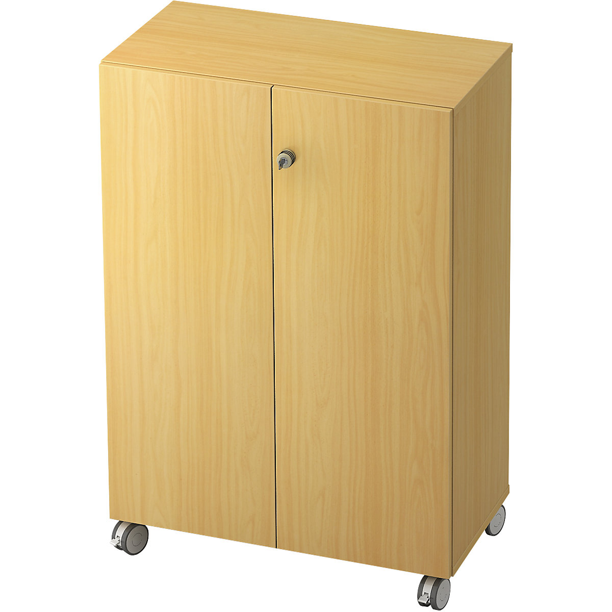 Dossierkast – eurokraft pro, 2 legborden, met wielen, beukenhoutdecor-0