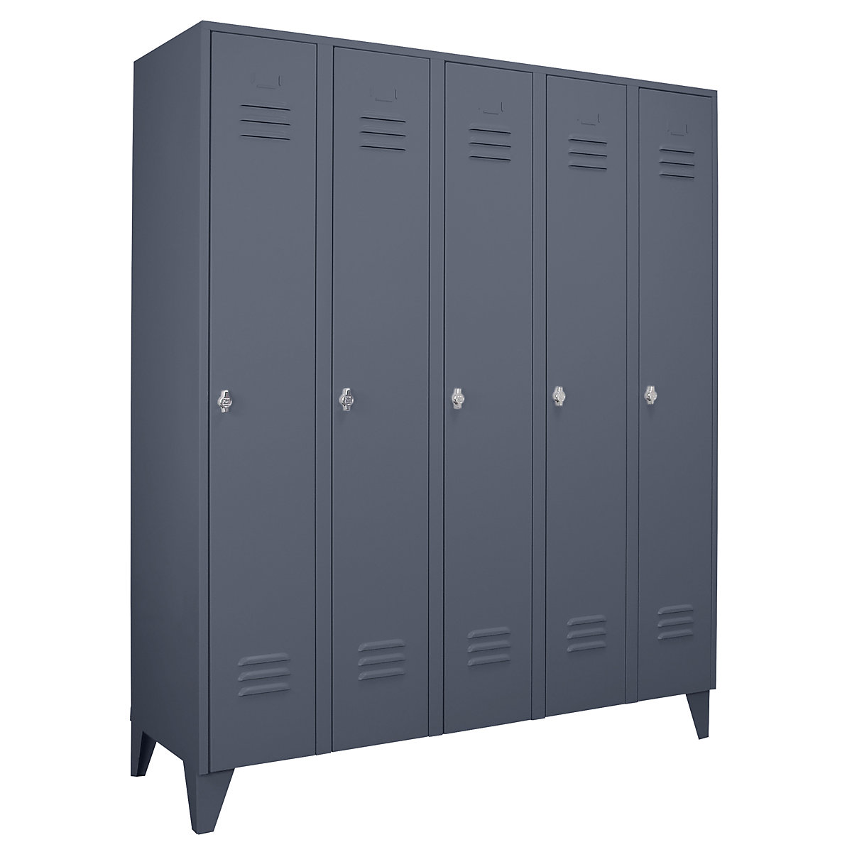 Lockerkast Berlin 2 – Wolf, 5 compartimenten, blauwgrijs, breedte 1500 mm, platte bovenkant-0