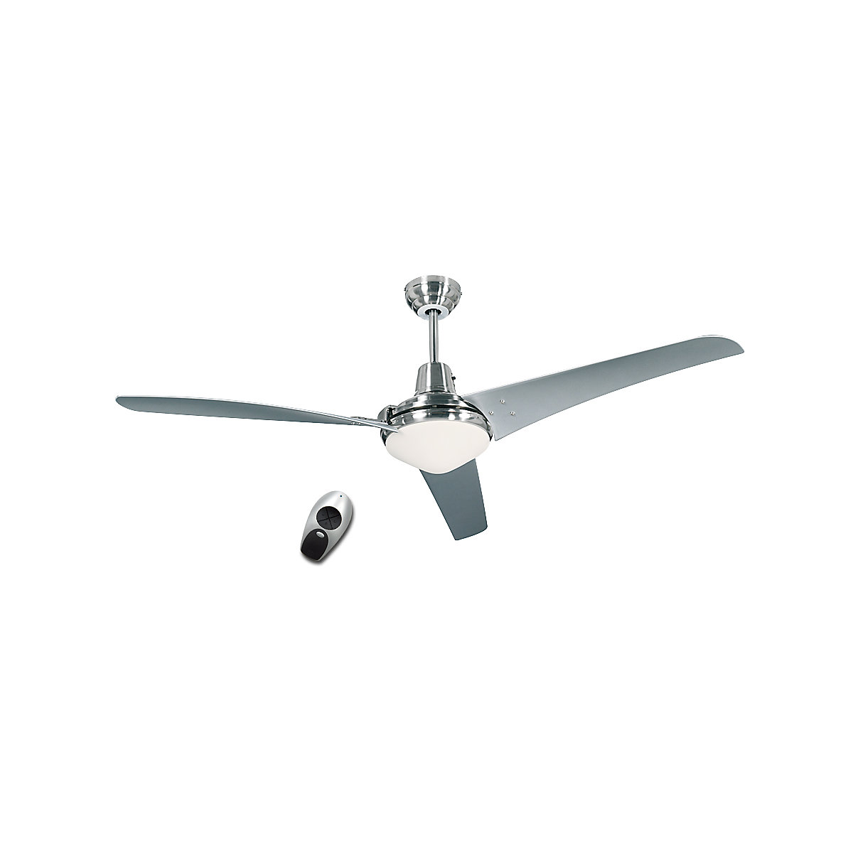 Deckenventilator MIRAGE, Rotorblatt-Ø 1400 mm, mit Fernbedienung, Lack grau / Chrom gebürstet
