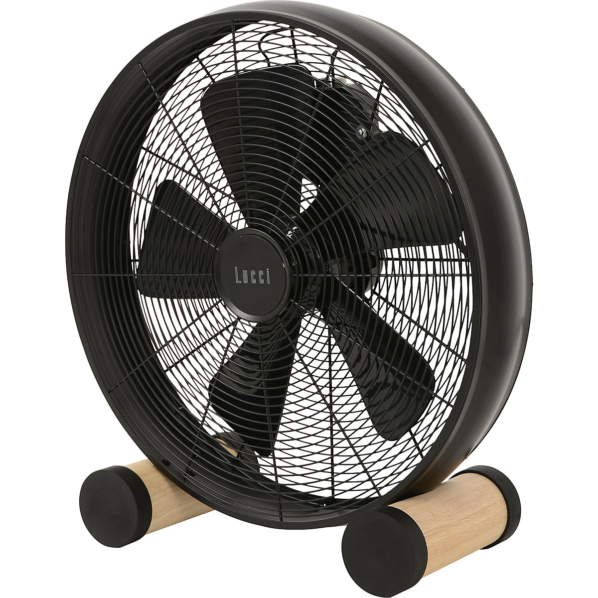 Design-Bodenventilator mit Holzfüßen, HxBxT 480 x 460 x 190 mm, schwarz