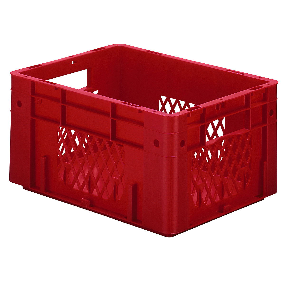 Spremnik u EURO formatu za teške terete, polipropilen, volumen 17,5 l, DxŠxV 400 x 300 x 210 mm, stijenke s otvorima, zatvoreno dno, u crvenoj boji, pak. 4 kom.