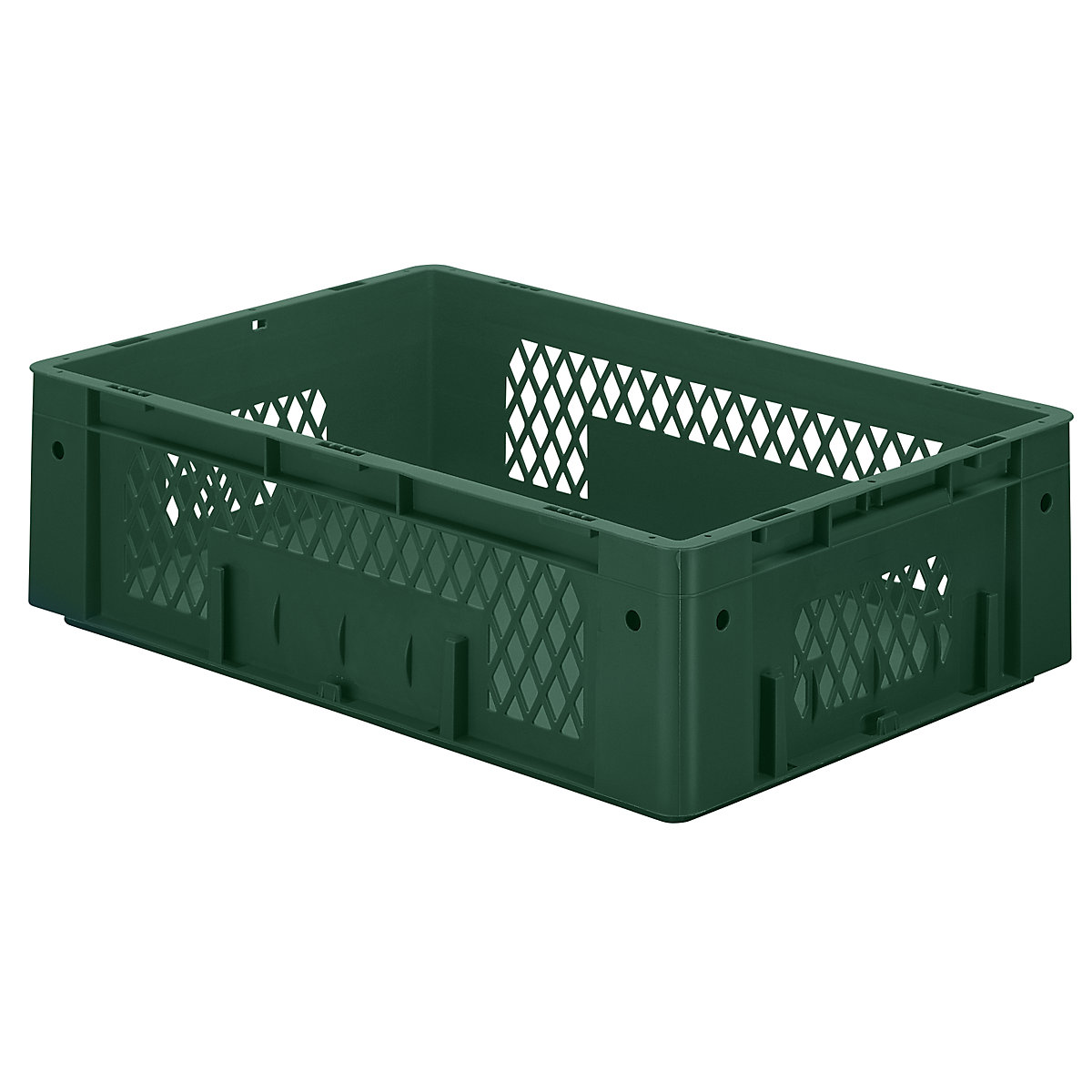 Spremnik u EURO formatu za teške terete, polipropilen, volumen 31 l, DxŠxV 600 x 400 x 175 mm, stijenke s otvorima, zatvoreno dno, u zelenoj boji, pak. 2 kom.