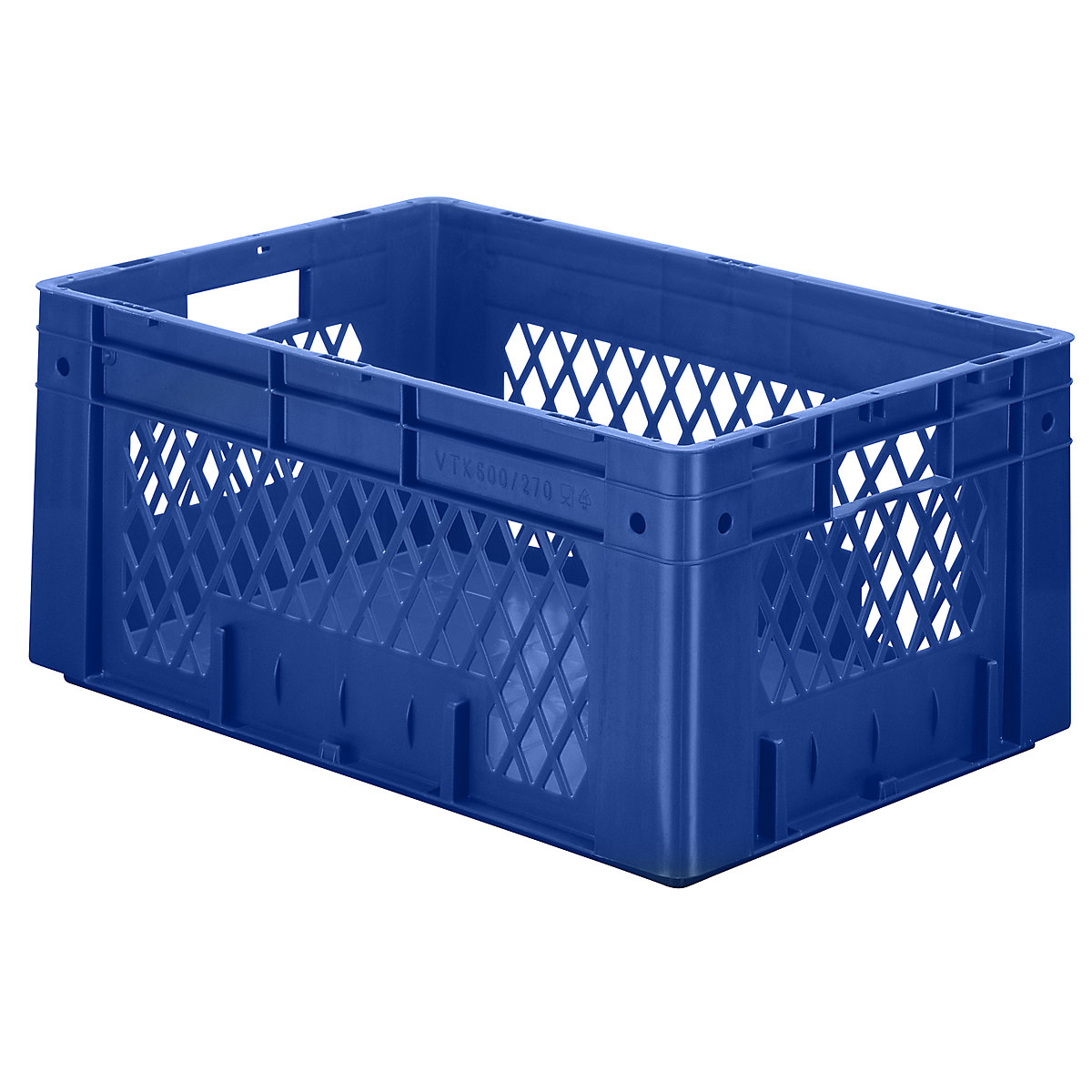 Spremnik u EURO formatu za teške terete, polipropilen, volumen 50 l, DxŠxV 600 x 400 x 270 mm, stijenke s otvorima, zatvoreno dno, u plavoj boji, pak. 2 kom.