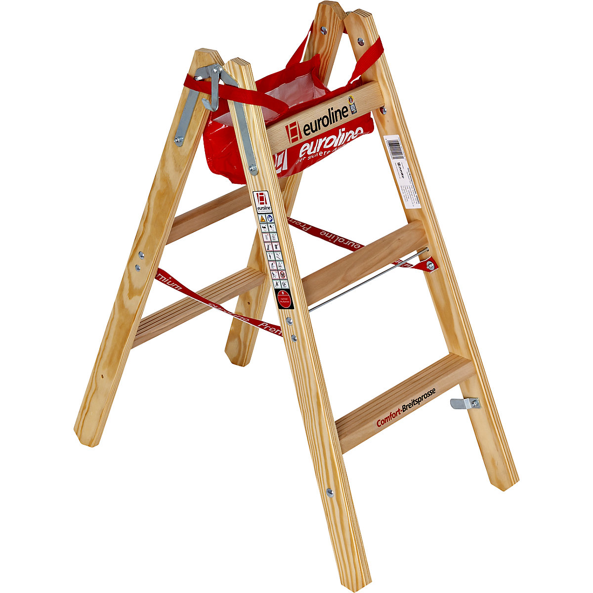 Wooden step ladder with wide comfort rungs